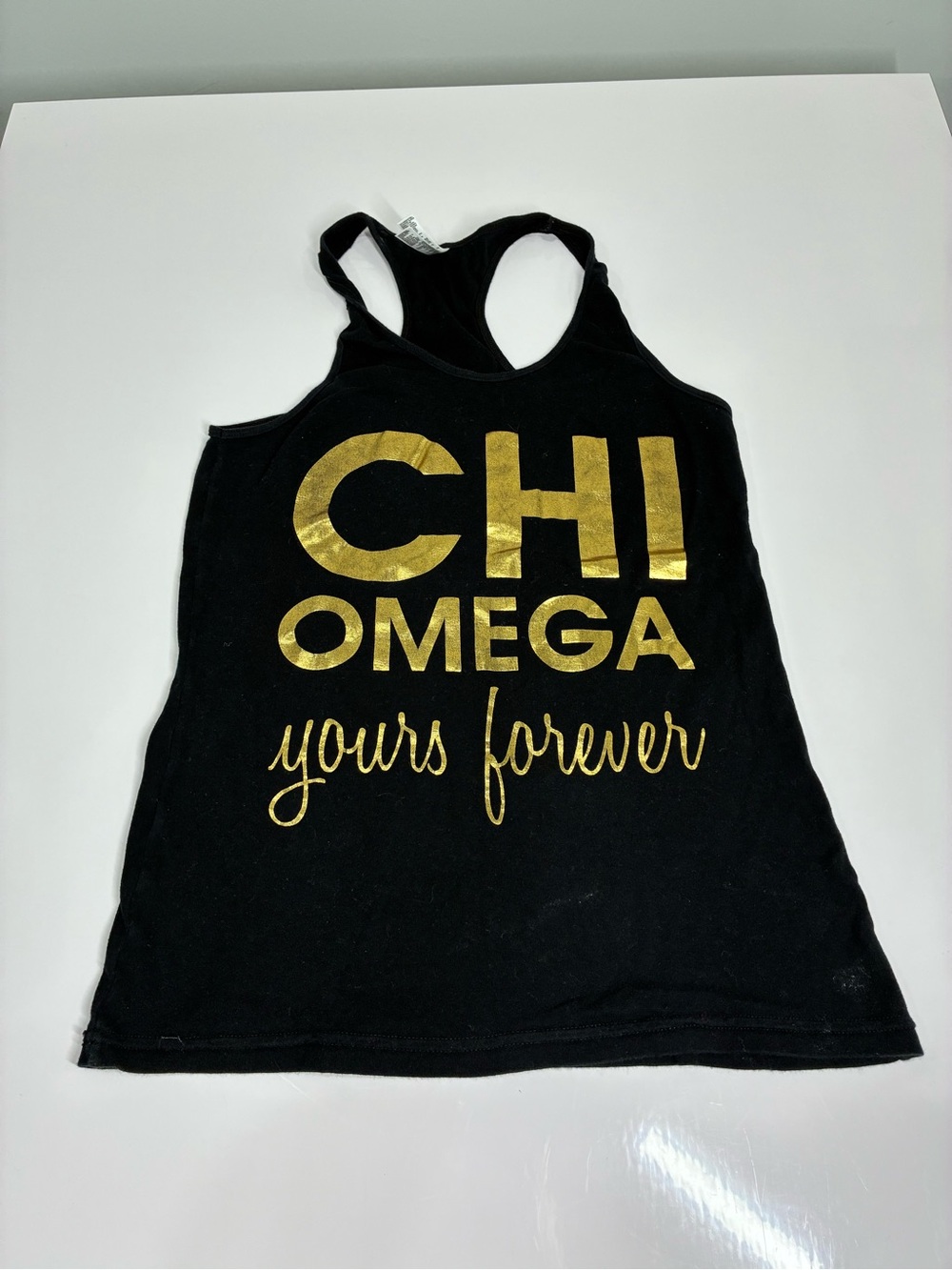 American Apparel Black Racerback Tank with Gold Foil CHI OMEGA Print